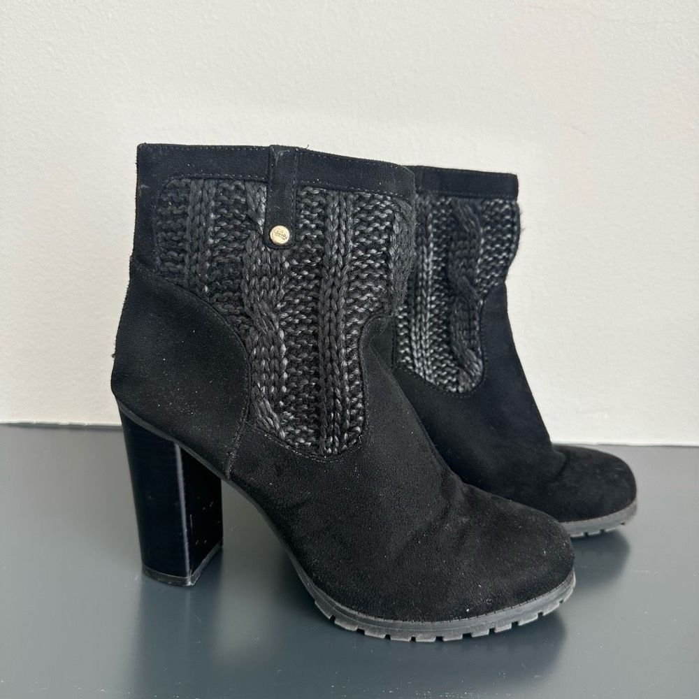 Juicy couture Black Suede Ankle Heel Braided Booties Size 8.5